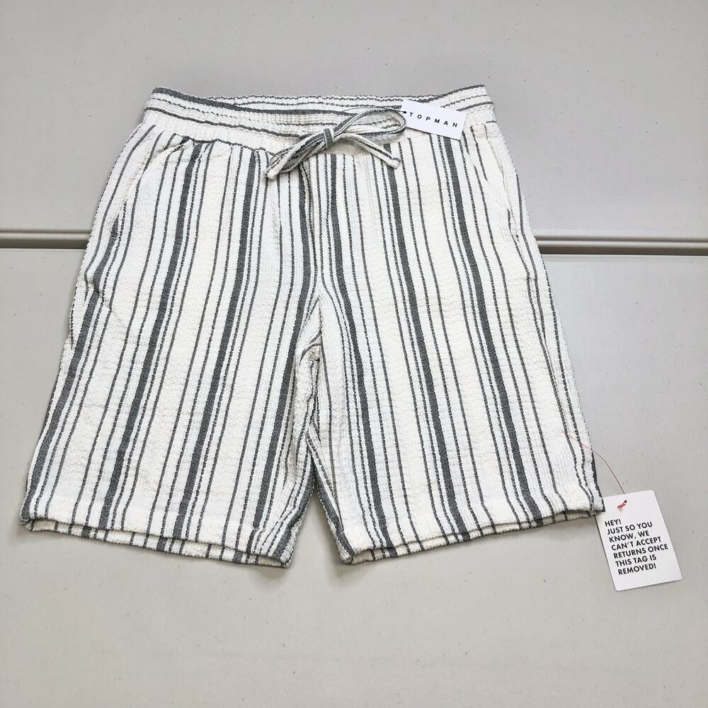 TOPMAN Shorts White Black Stripe Size 30 Waist Drawstring Waistband Cotton
